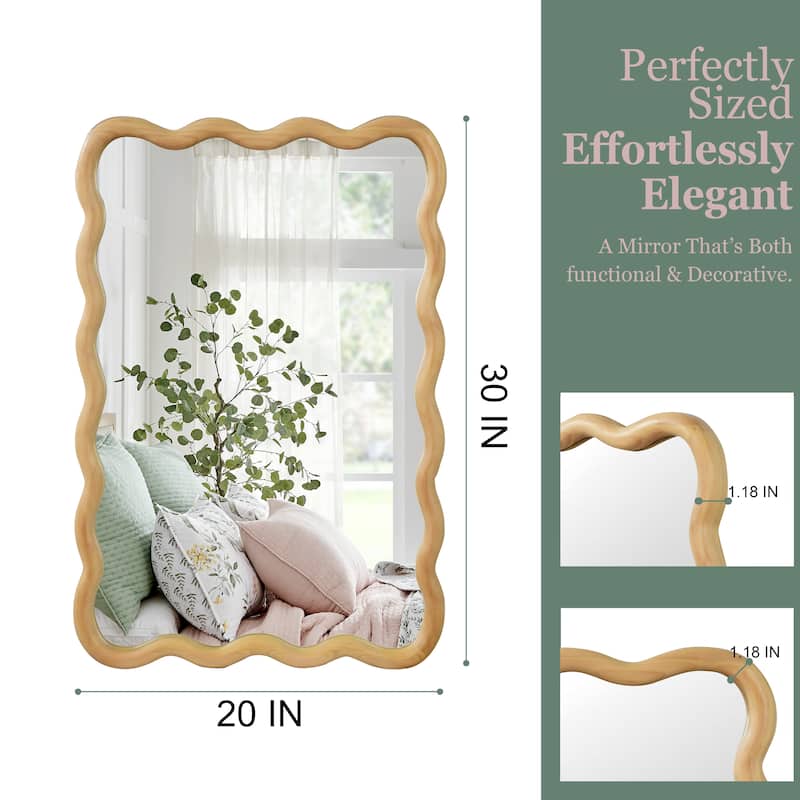 20"x30" Wavy Rectangle Solid Wood Frame Decorative Mirror,For Bedroom, Bathroom, Living Room, Entryway