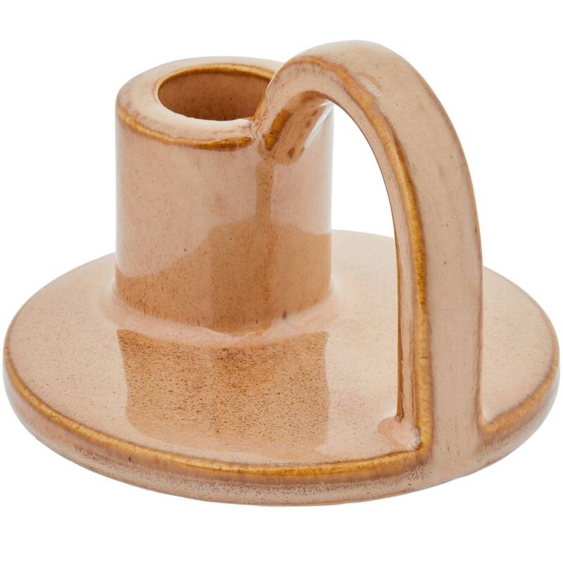 Set of Two Elise Short Candlesticks in Tan