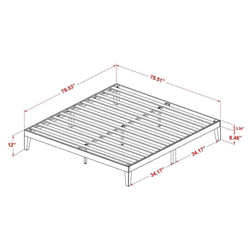 King Size Platform Bed - Modern Wood Bed Frame with Solid Wood Legs - Walnut Finish Bedroom Furniture