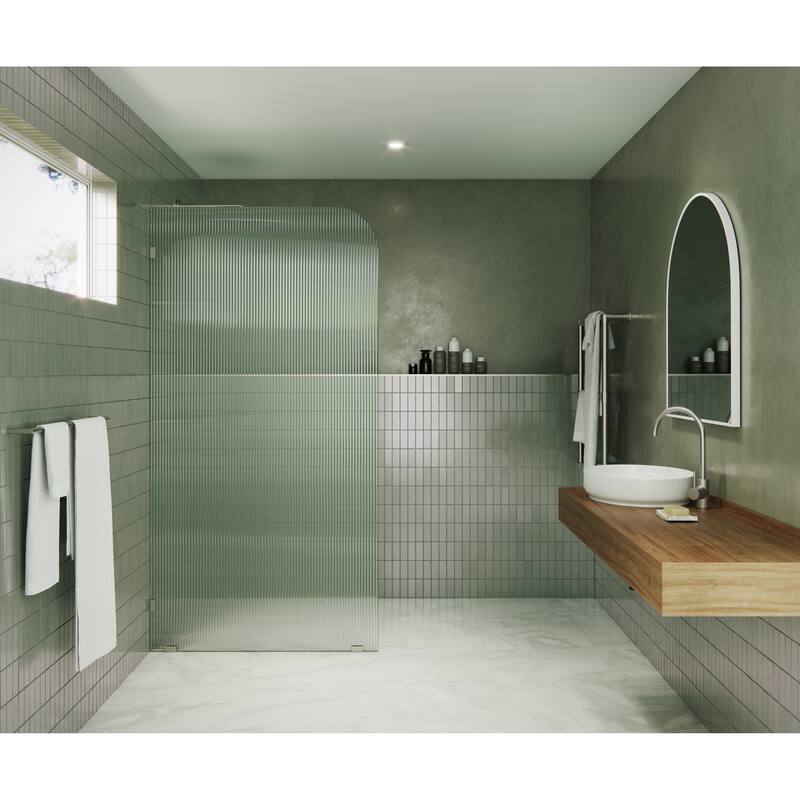 Glass Warehouse 40" x 78" Frameless Shower Door - Single Fixed Panel Fluted Frosted Radius