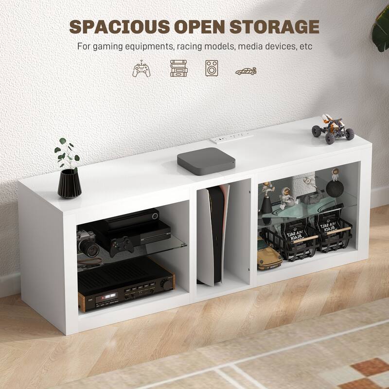 High Gloss TV Stand with RGB LED Lighting Remote Control USB Ports and Power Outlets for TVs up to 55 Inches