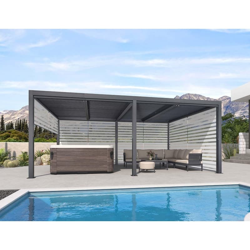 PURPLE LEAF Grey Louvered Pergola Outdoor Aluminum Pergola with Adjustable Roof for Patio Grey Hardtop Gazebo