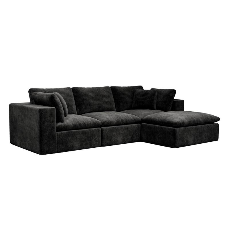 Roomfitters 108.3" Modular Sectional Sofa, 4-Piece Compressed Cloud Couch, No Assembly Required, Plush Corduroy, Black