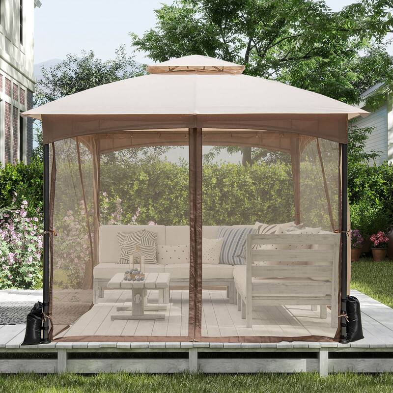 Costway 10 X 10/12 FT Patio Gazebo with Netting Walls 4 Sandbags