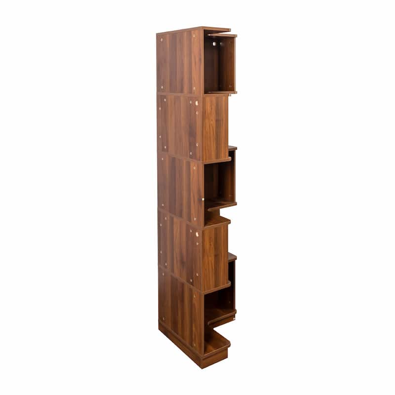 Corner Book Shelf - 5 Tier Corner Bookshelf Bookcase with Baffle, Freestanding L Shaped Display Shelf Stand