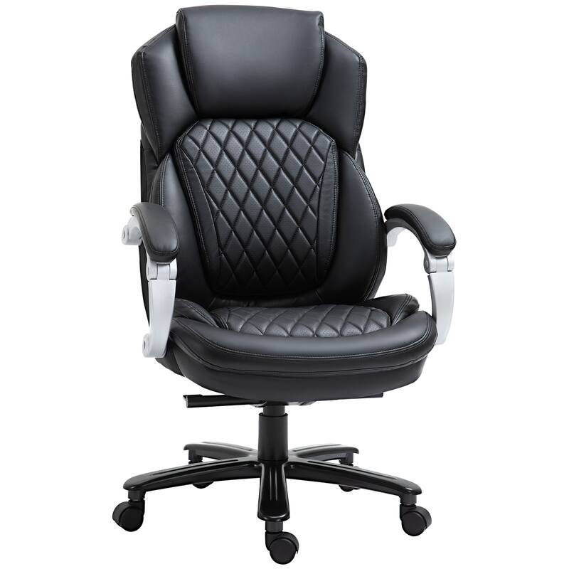 Office Chair with Wide Seat, Computer Desk Chair with High Back Diamond Stitching, Adjustable Height & Swivel Wheels - Black