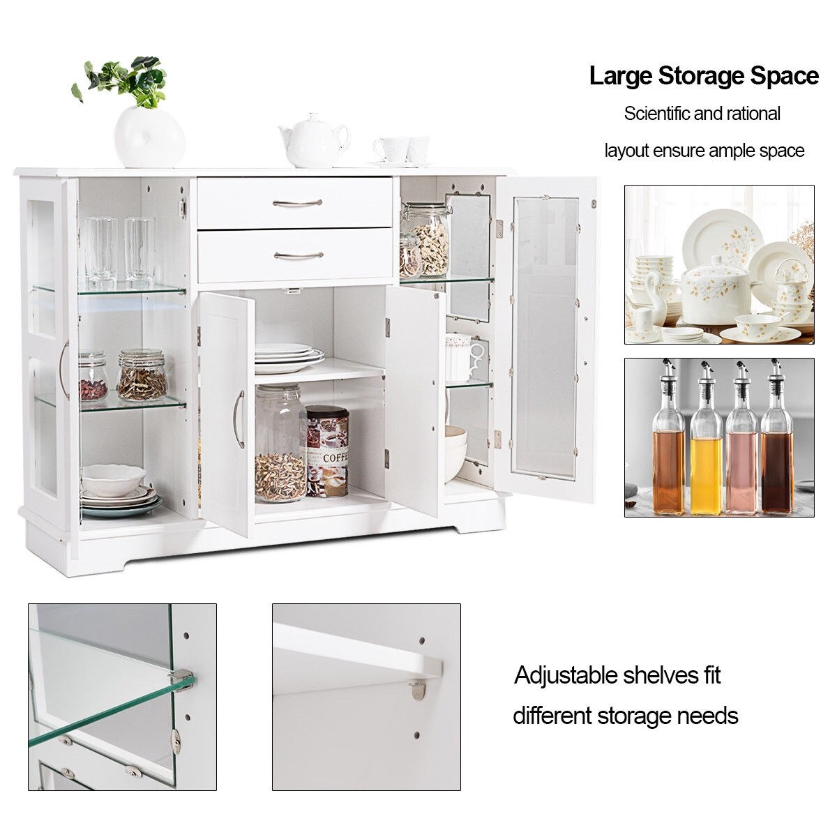 Shop Costway Buffet Storage Cabinet Console Cupboard W Glass Door