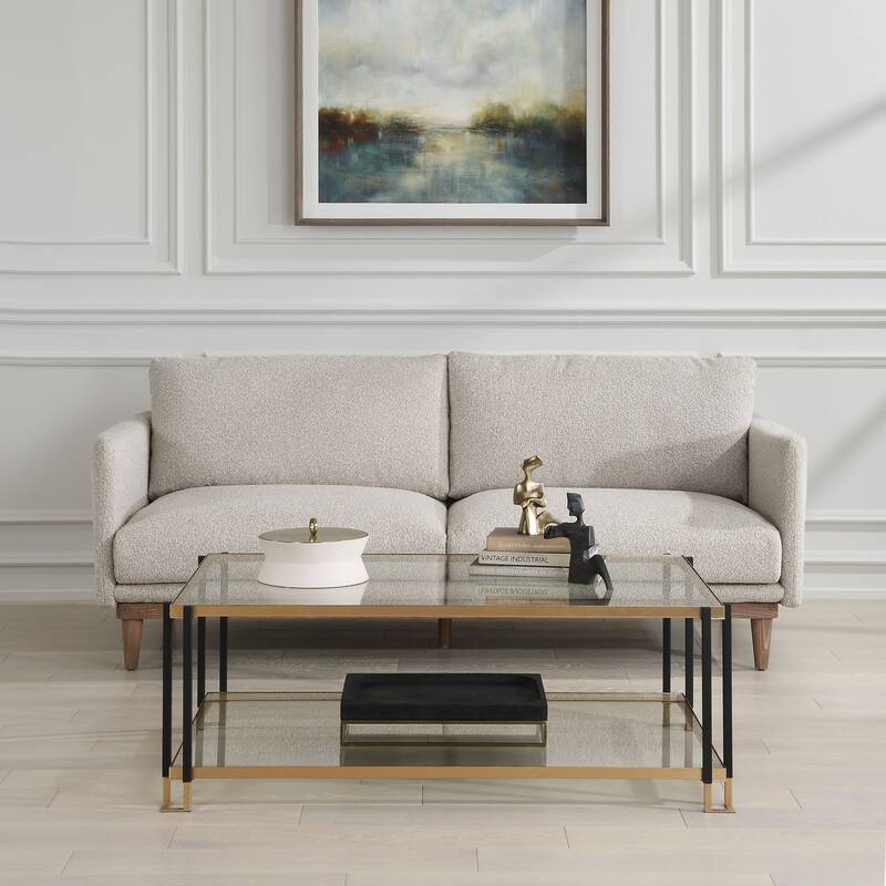 Mirrored Top Coffee Accent Table - 48" - Black and Gold