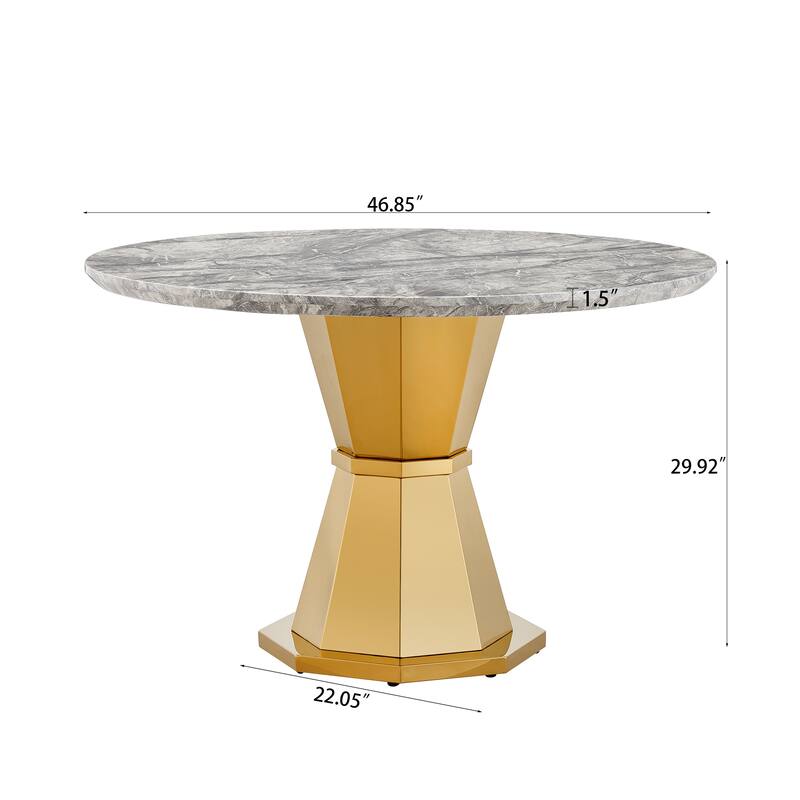 GDFStudio - Jane Series 47" Round Marble Dining Table and Stainless Steel Base for Dining Room, Kitchen