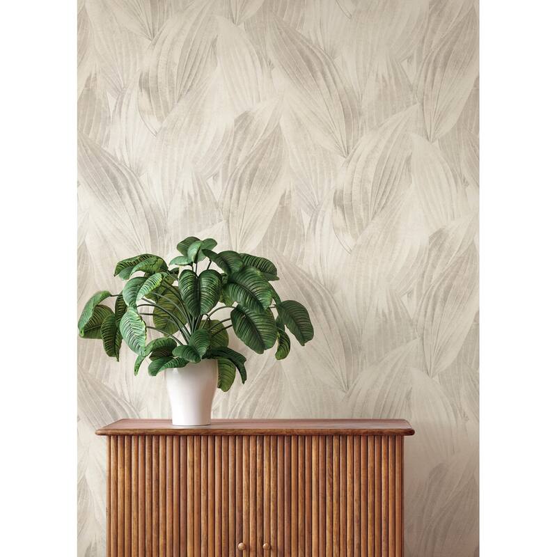 A-Street Prints Melora Light Grey Leaf Wallpaper