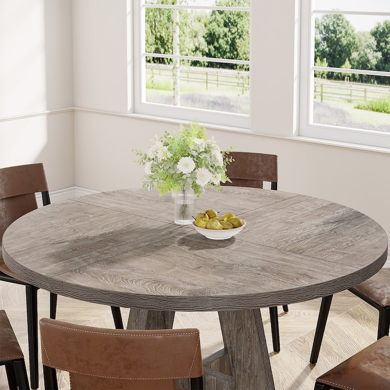 Round Dining Table for 4, 47 Inch Farmhouse Kitchen Table