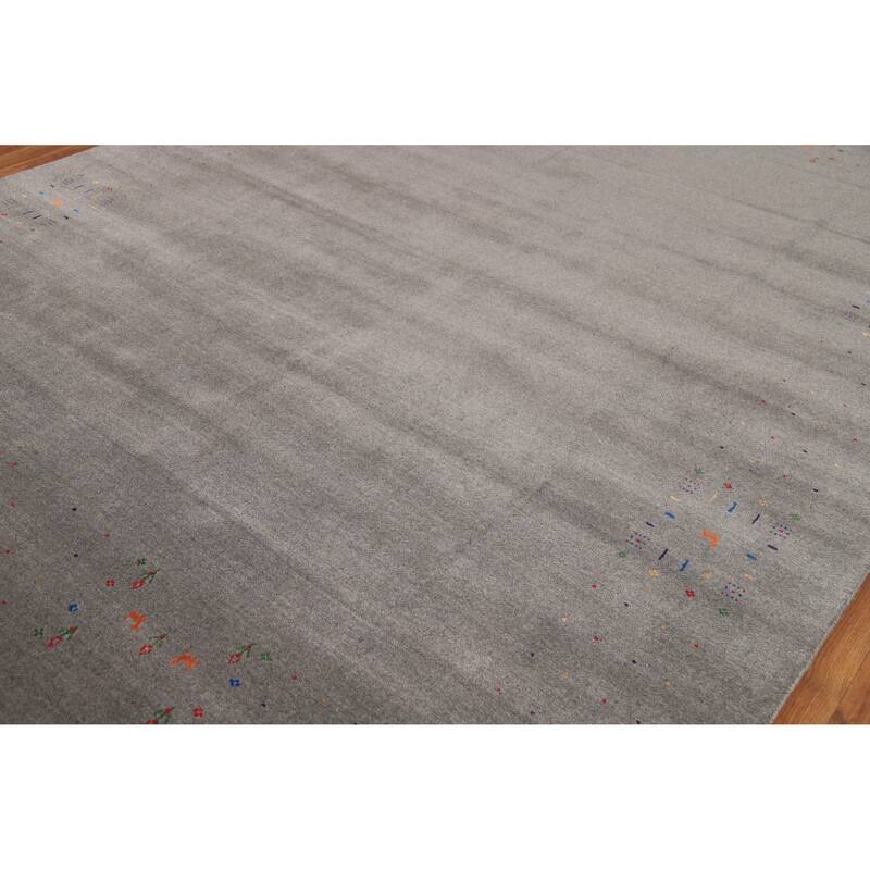 Gray Gabbeh Oriental Area Rug Hand-Knotted Wool Carpet - 8'1" x 9'9"