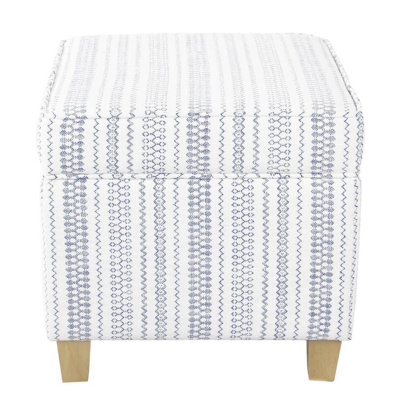 Pyp Square Storage Ottoman, 18 Inch Blue White Striped, Brown Legs