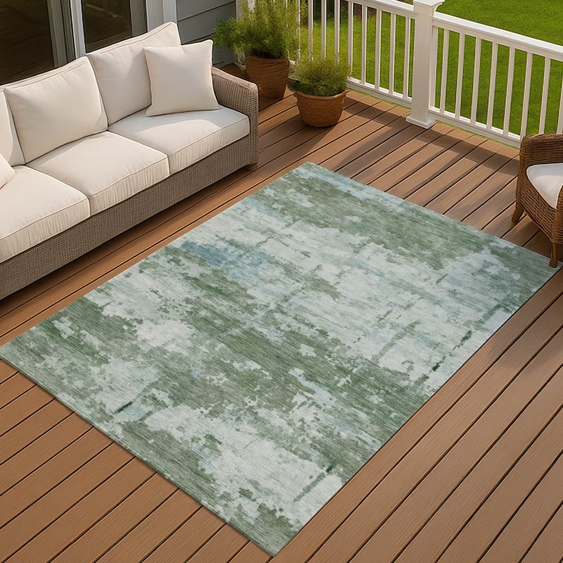 Machine Washable Indoor/ Outdoor Crouppen Modern Chantille Rug - Aloe - 9' x 12'