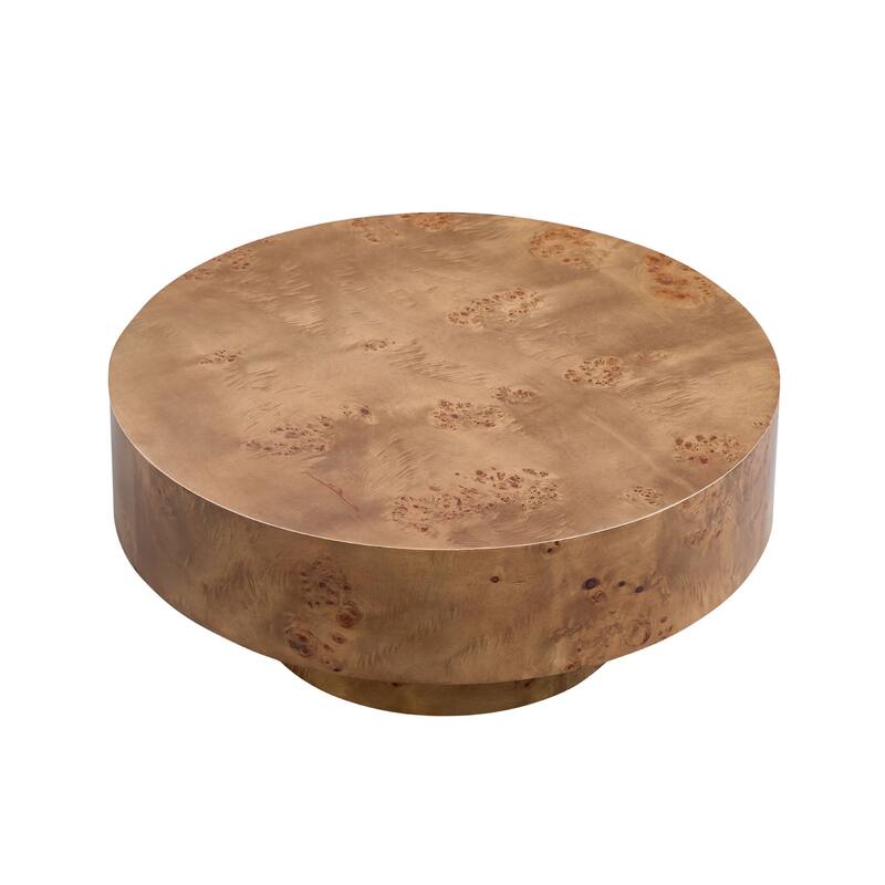 31.49" Round Coffee Table with Burl Wood Veneer, Sturdy Pedestal for Living Room, Modern Low Center Table Accent Cocktail Table