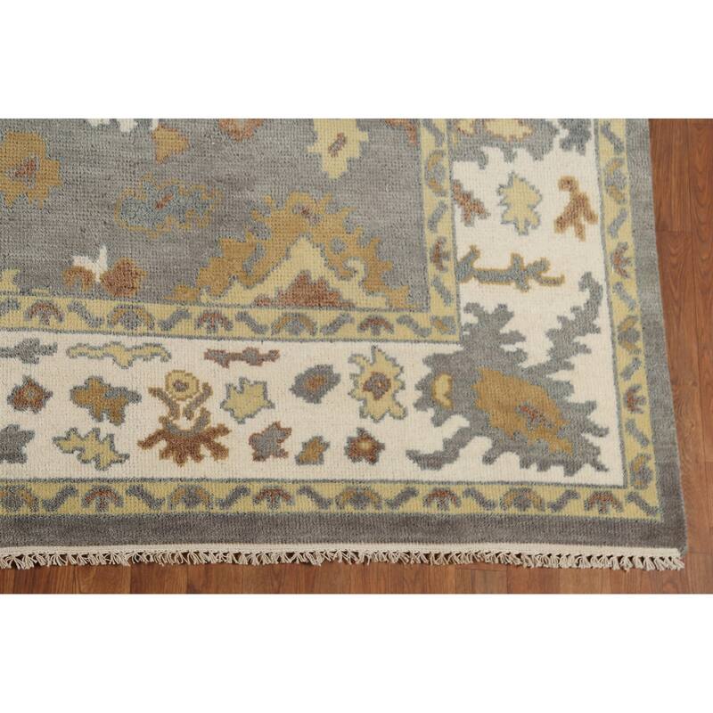 Gray Floral Oushak Indian Area Rug Handmade Wool Carpet - 8'3"x 9'9"