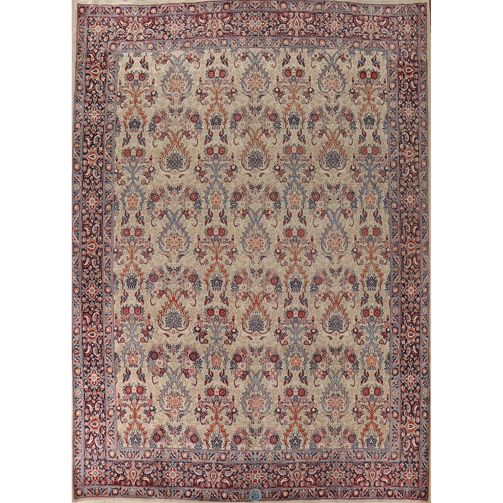 All-Over Floral Mood Vintage Persian Area Rug Hand-Knotted Wool Carpet - 9'11" x 13'0"
