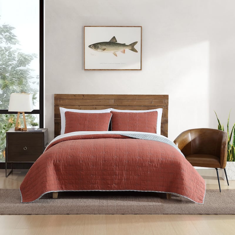 Eddie Bauer Troutdale Cotton Reversible Quilt Set - Orange - King