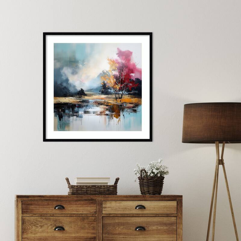Abstract Reflections of the Landscape by Tradelink inhouse artist Wood Framed Wall Art Print - Svelte Noir Black