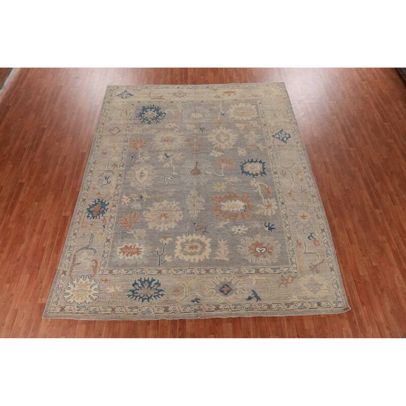 Hand Knotted Oriental 100% Wool Carpet Transitional All-Over Greys & Charcoal Oushak Area Rug - 11' 10'' X 9' 4''
