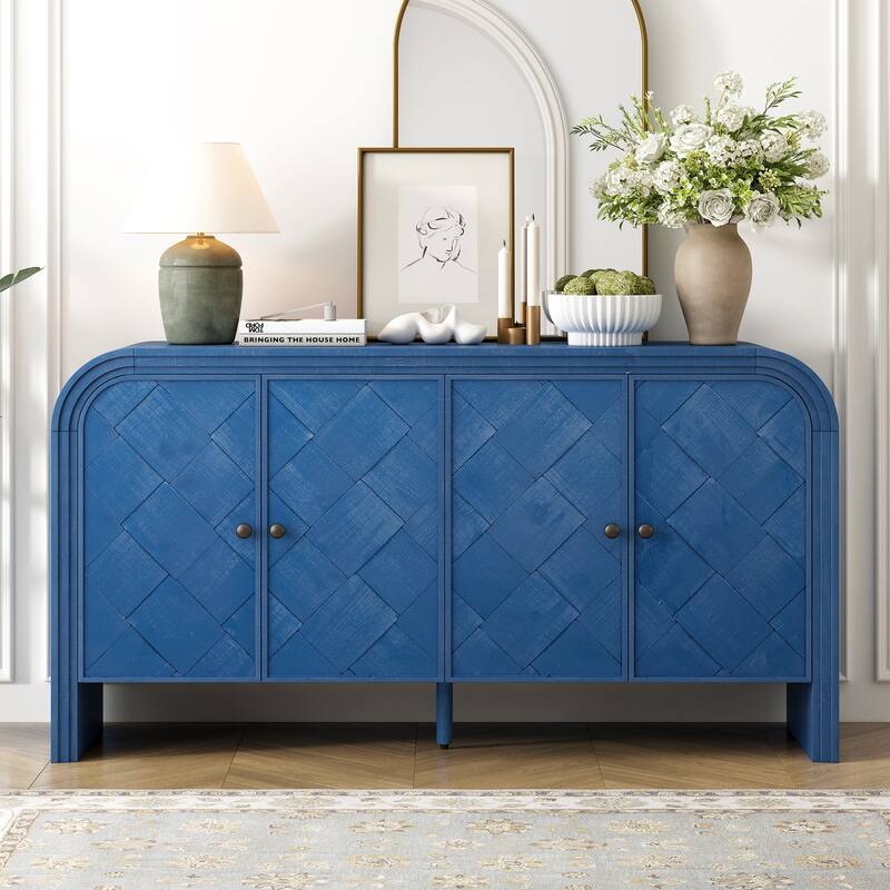 60 In Large Storage Sideboard with Solid Wood Veneer - Blue