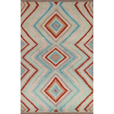 Geometric Gabbeh Kashkoli Area Rug Wool Hand-knotted Carpet - 4'11" x 6'9"