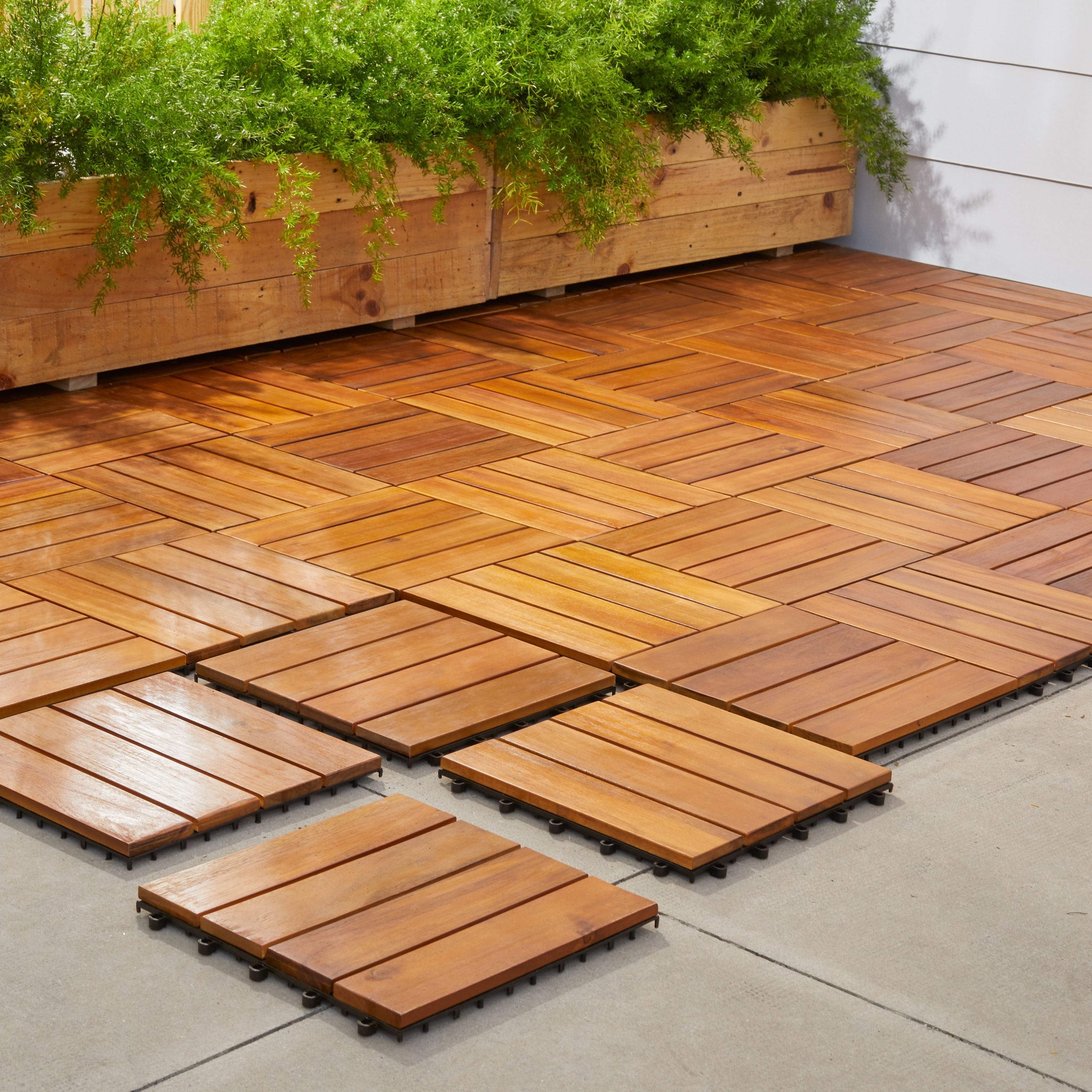 Acacia Hardwood Interlocking Teak Wood Flooring , Patio Deck Tiles
