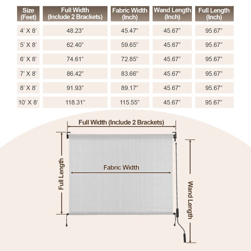 Aoodor Patio HDPE Fabric Roller Shade