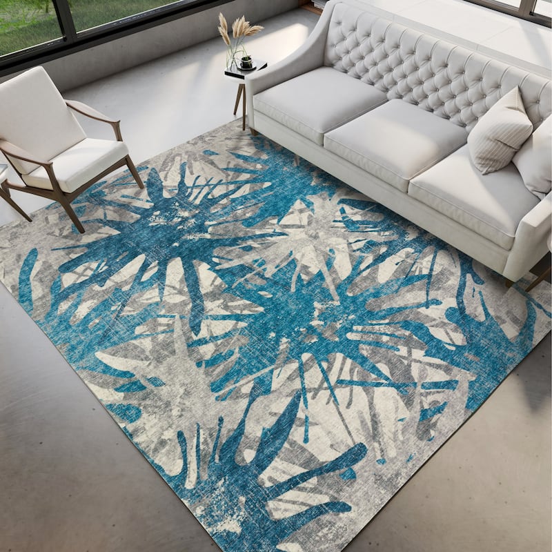 Indoor/ Outdoor Addison Bravado Abstract Starburst Washable Area Rug - 8' x 10' - Blue