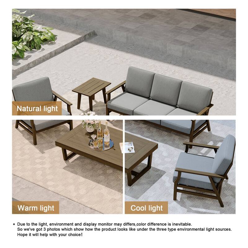 Modern Wood Cushioned Outdoor Patio Sofa Loveseat with Coffee Table