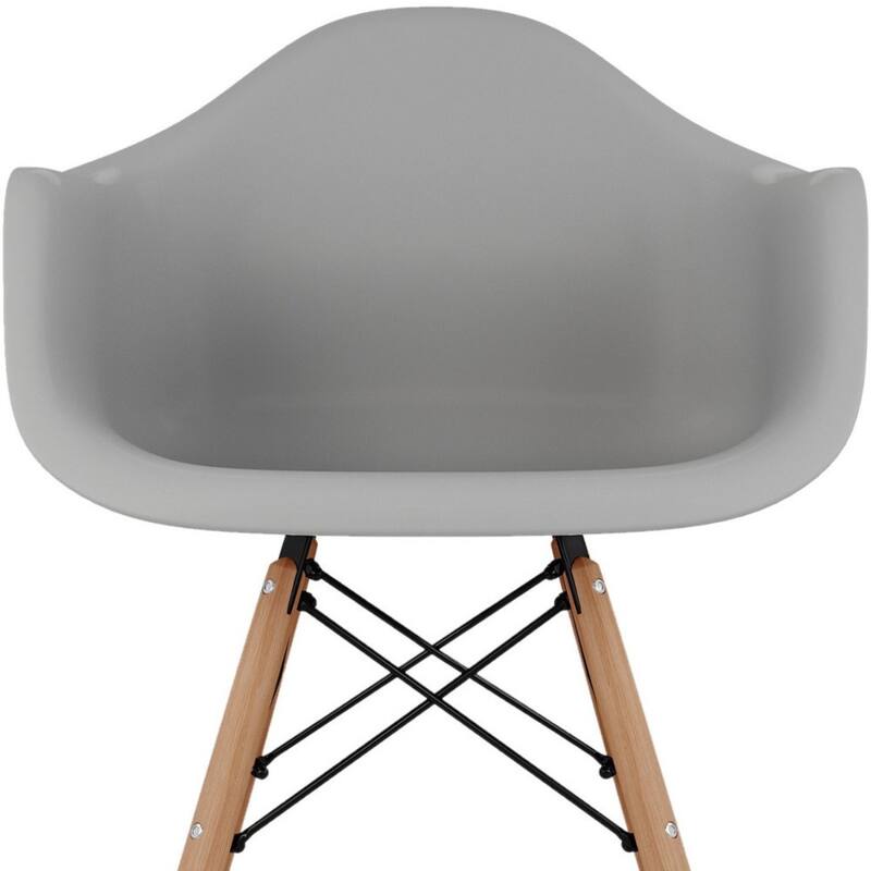 Blue And Natural Heavy Duty Plastic And Solid Wood Dining Arm Chair