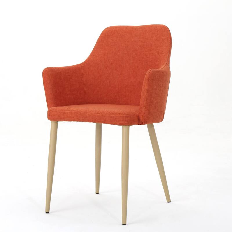 Dining Side Chair Set of 2, Orange Polyester, Light Brown Metal Legs