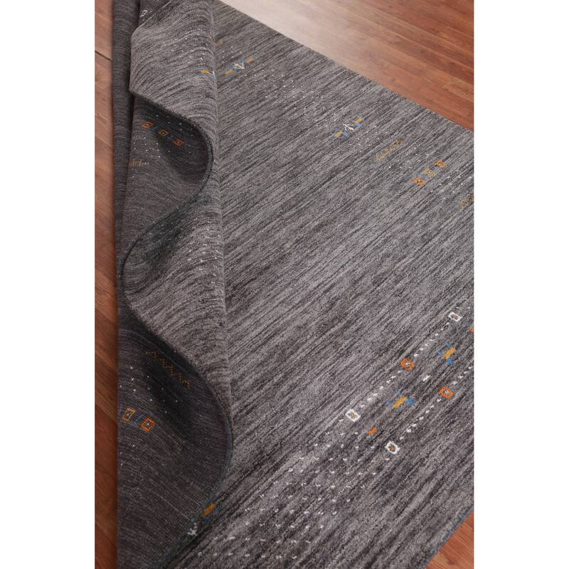 Hand Knotted Oriental 100% Wool Carpet Tribal Stripe Greys & Charcoal Gabbeh Area Rug - 7' 11'' X 5' 7''