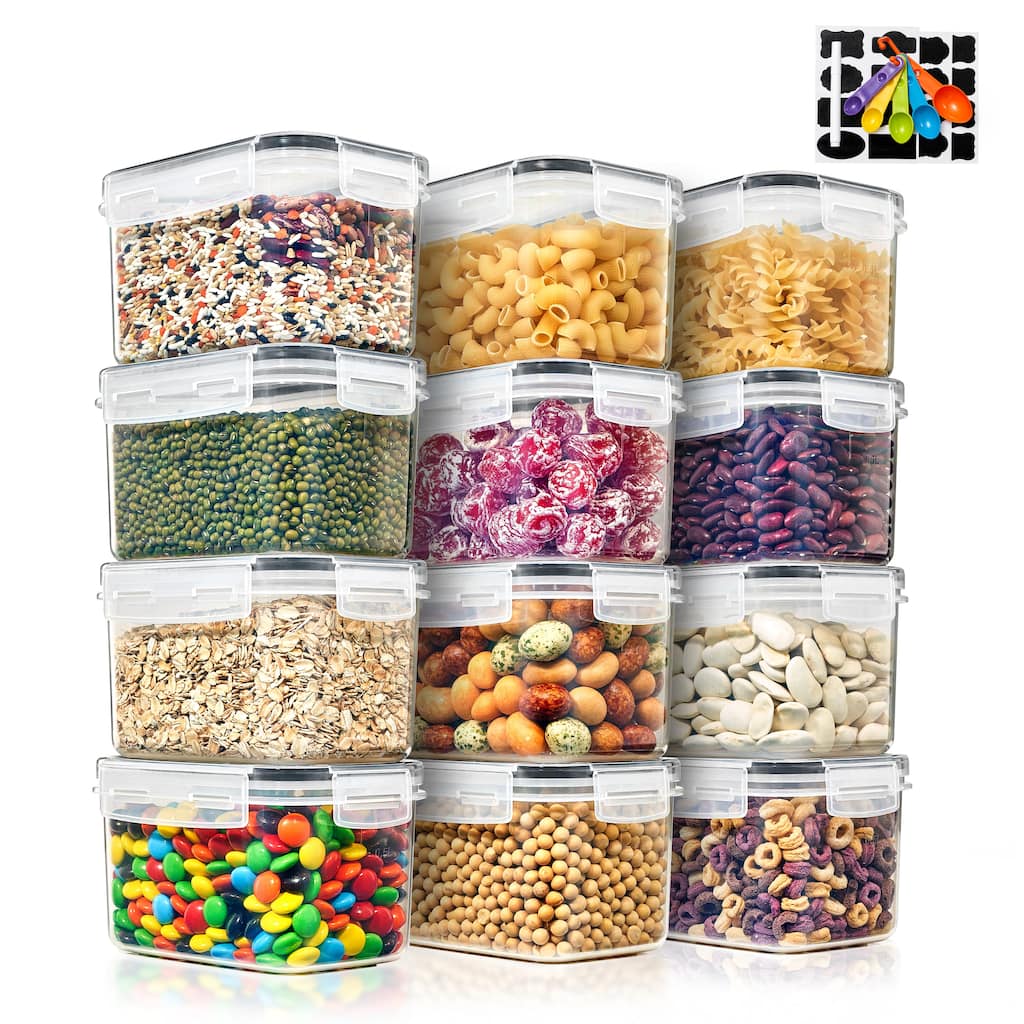 Sorbus Airtight Food Storage Containers with Locking Lids, Measuring Spoons & Labels -12 Pack (0.8L/27.05 Oz)