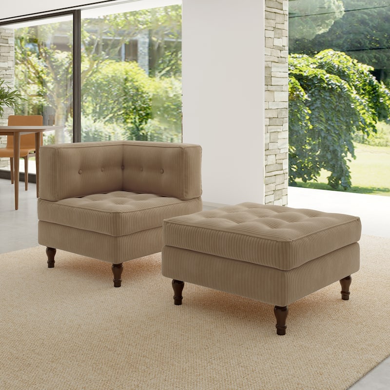 Corduroy Tufted Accent Chair Armchair and Ottoman Set