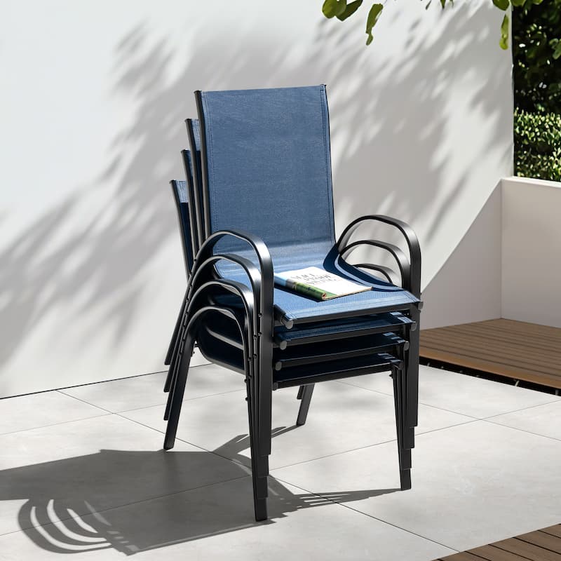 Patio 4-Piece Textilene Dining Chairs with Armrests and Stackable Design