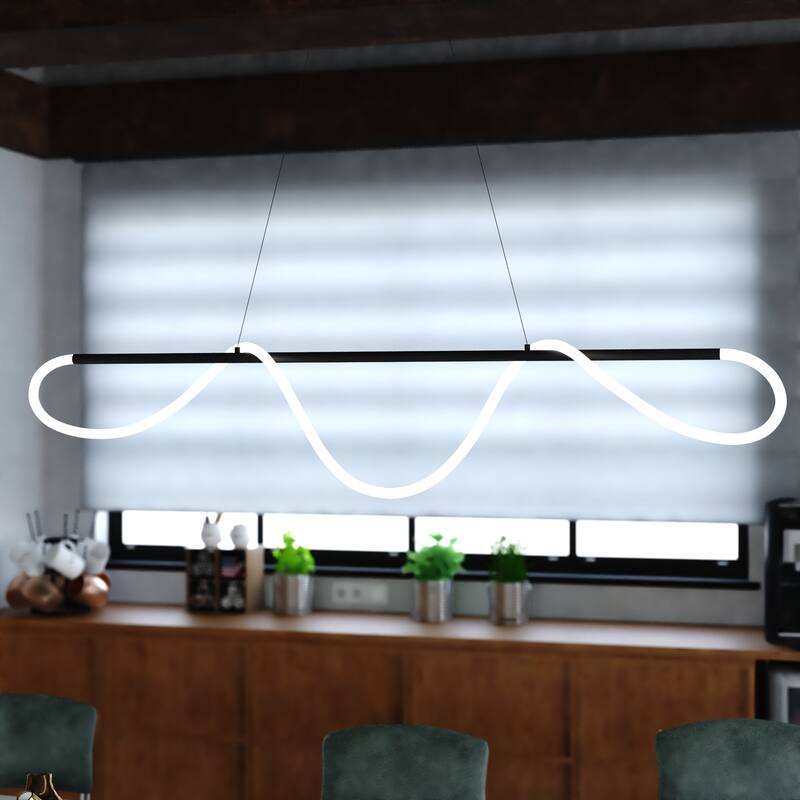 Bowman 1L LED Matte Black Contemporary Linear Chandelier Island Pendant Light Fixture - 57.5-in W x 14.5-in H x 4.5-in D - Matte Black - 57.5-in W x 14.5-in H x 4.5-in D