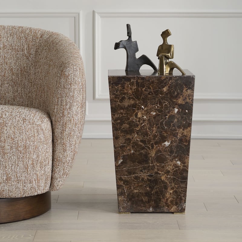 Glossy Marble Tapered End Table - 22.75" - Brown