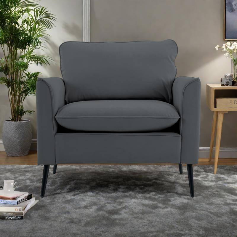Leather Accent Chair with Cat Paw Design and Nordic Retro Single Sofa - Light Gray