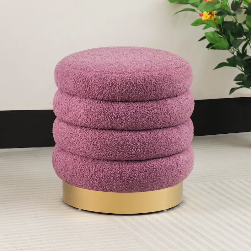 Adeco Round Velvet Ottoman Upholstered Foot Stool