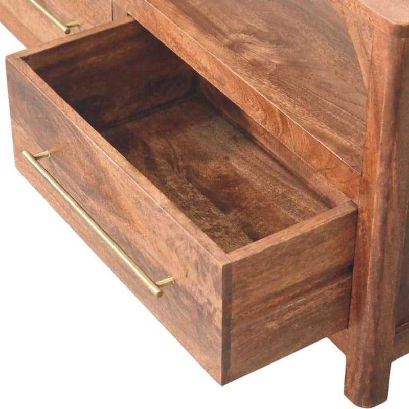 Artisan Furniture Solid Wood Arc-Line Media Console, Brown, 2-Drawers, 1-Shelf