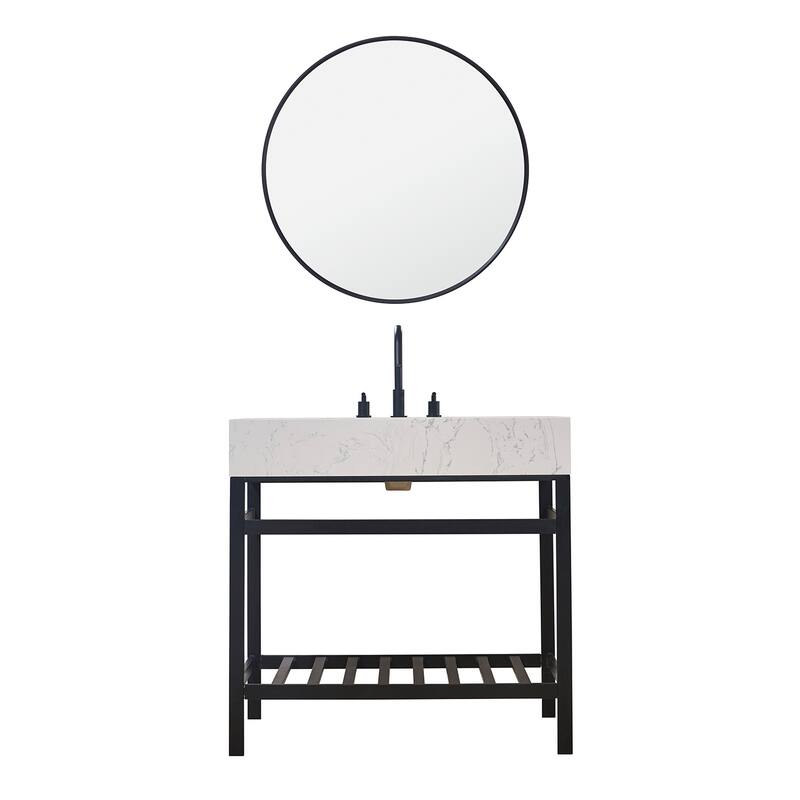 Altair Merano Stainless Steel Vanity Console with Stone Countertop and Mirror