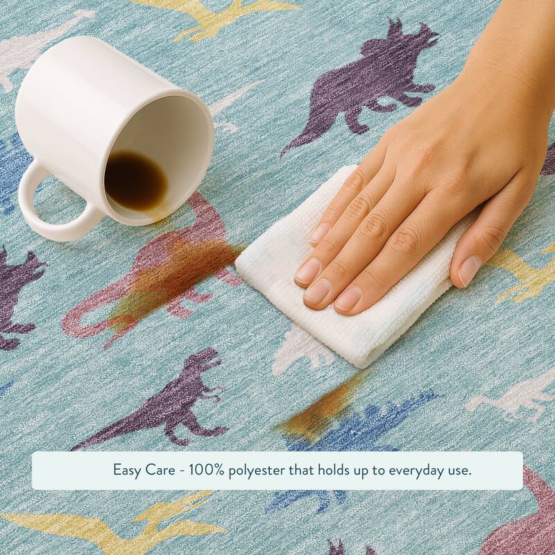 Machine Washable Indoor/ Outdoor Modern Dinosaur Chantille Rug