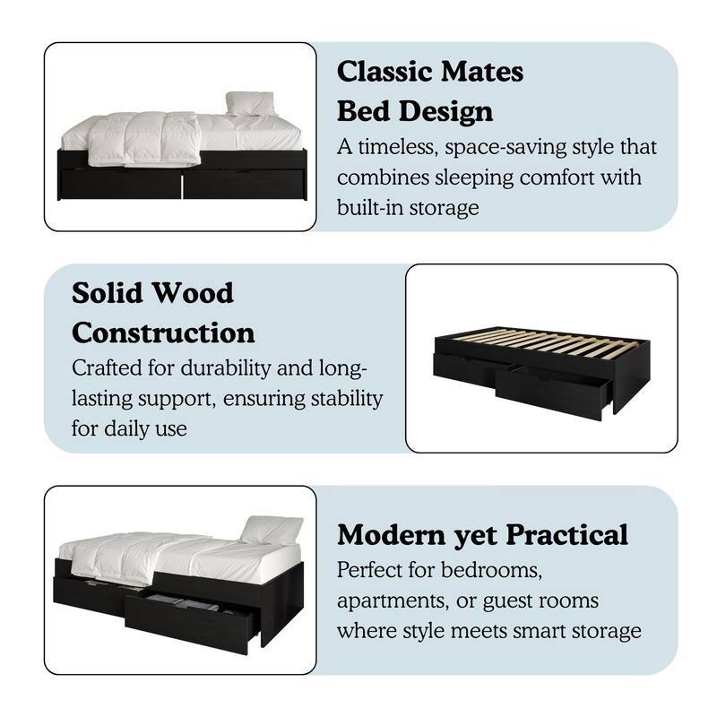 CraftPorch Wooden Twin Mates Bed with Storage