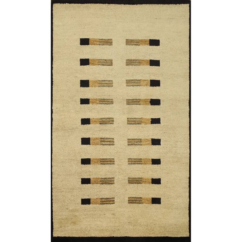 Hand Knotted Oriental 100% Wool Carpet Modern Geometric Beige & Ivories Gabbeh Area Rug - 5' 11'' X 4' 0''