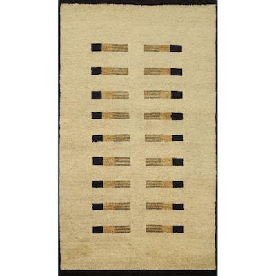 Hand Knotted Oriental 100% Wool Carpet Modern Geometric Beige & Ivories Gabbeh Area Rug - 5' 11'' X 4' 0''