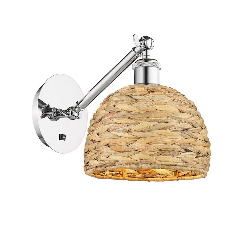Innovations Lighting 317-1W-12-8 Woven Rattan Sconce Woven Rattan 12" - Polished Chrome / Natural