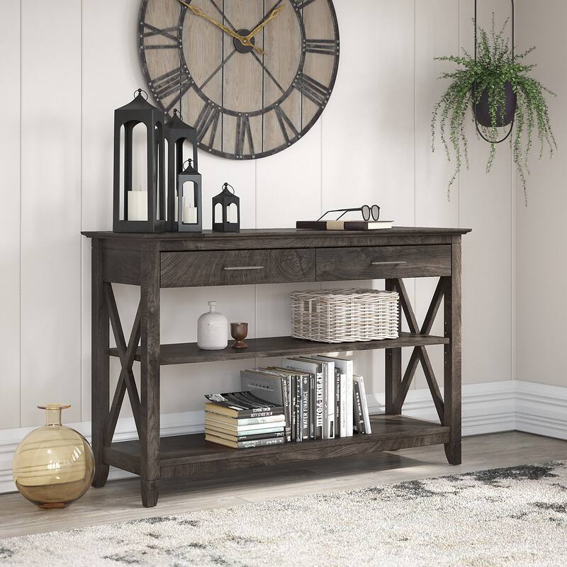 Console Table with Drawers and Shelves - Dark Gray Hickory