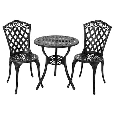 Nuu Garden 3 Pieces Cast Aluminum Outdoor Bistro Set with Umbrella Hole