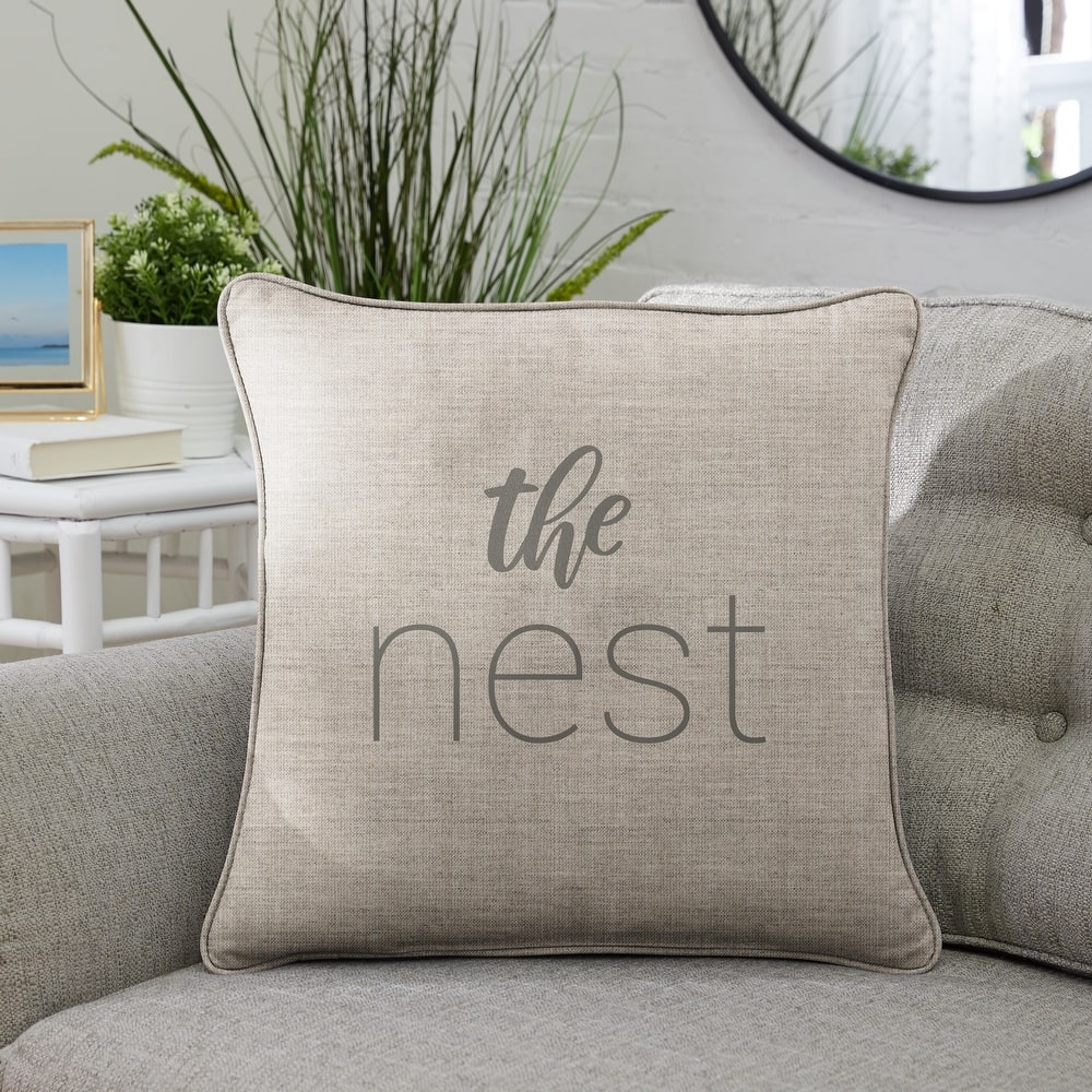 Sunbrella Indoor/Outdoor Single Embroidered Pillow - "The Nest" - 18 in L x 18 in W